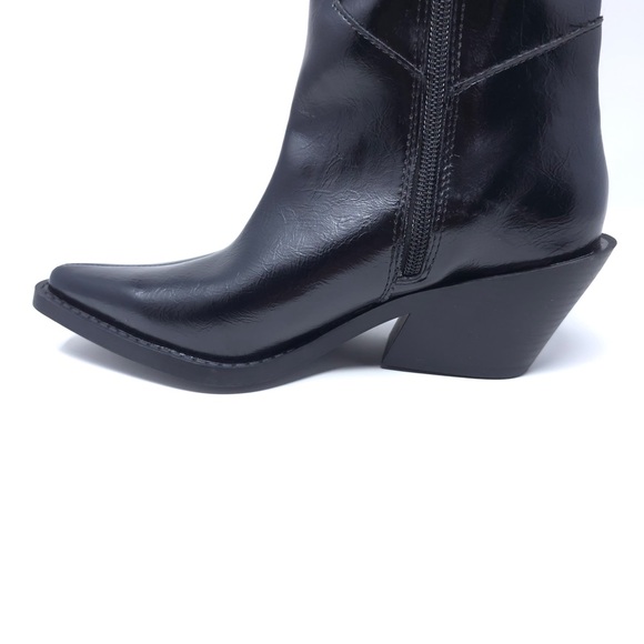 Wild Pair Luelap Boots Black Faux Leather Western Knee High - Picture 7 of 11